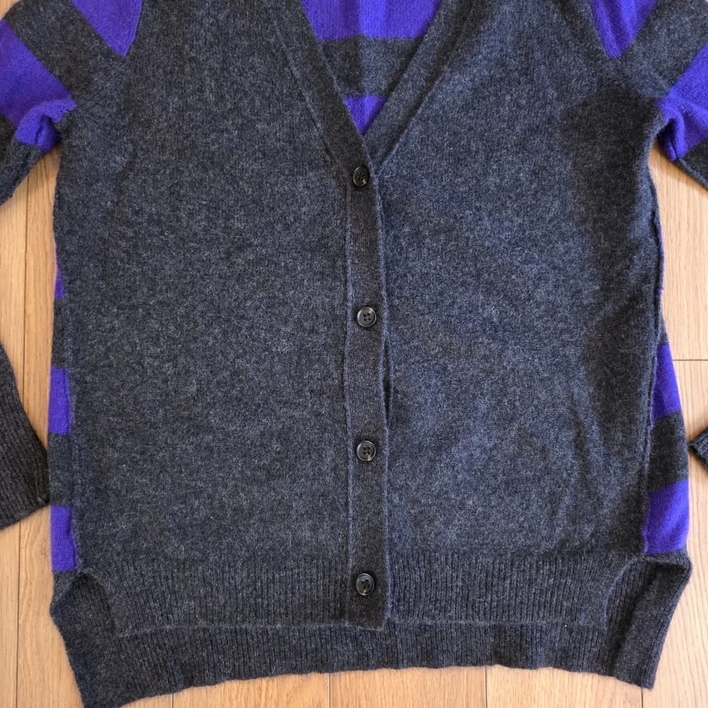 Aqua Striped Cashmere Button Up Cardigan- XS - Picture 6 of 13